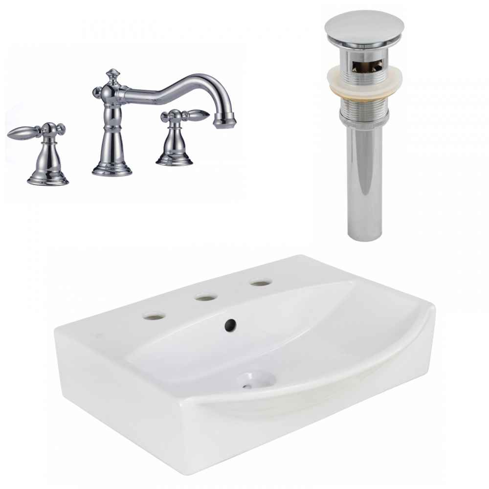 19.5-in. x 16-in. Rectangle Bathroom Vessel Sink Set White Enamel Glaze