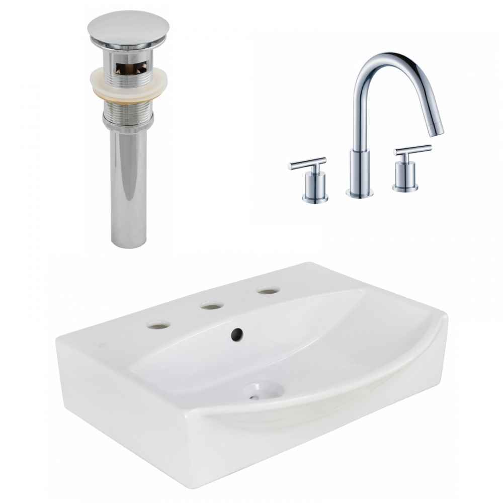 19.5-in. x 16-in. Rectangle Bathroom Vessel Sink Set White Enamel Glaze