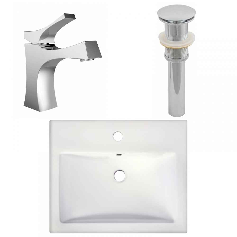 20.75-in. x 17.25-in. Rectangle Bathroom Vessel Sink Set White Enamel Glaze