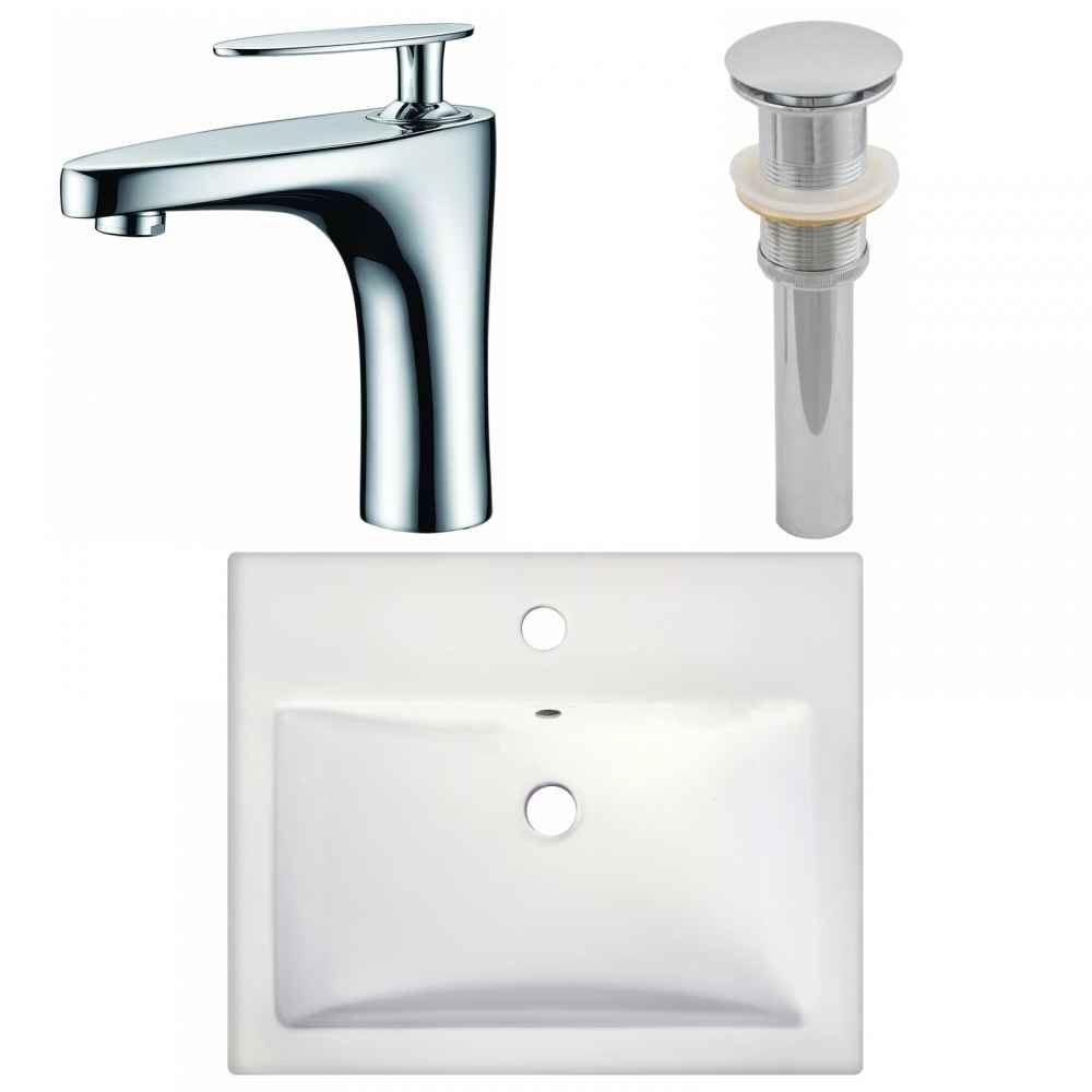 20.75-in. x 17.25-in. Rectangle Bathroom Vessel Sink Set White Enamel Glaze