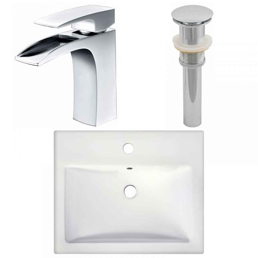 20.75-in. x 17.25-in. Rectangle Bathroom Vessel Sink Set White Enamel Glaze