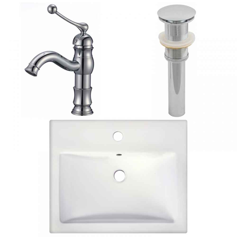20.75-in. x 17.25-in. Rectangle Bathroom Vessel Sink Set White Enamel Glaze