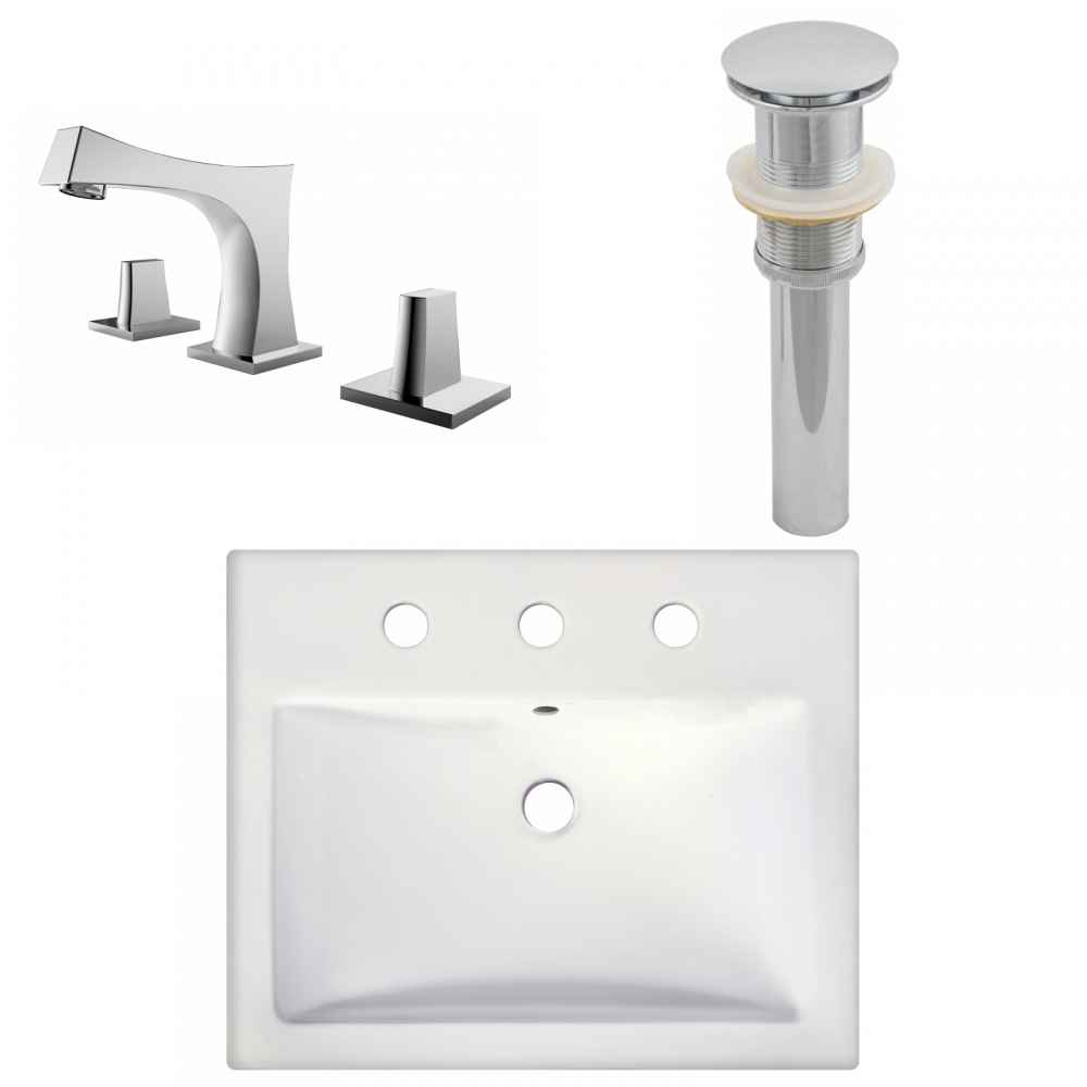 20.75-in. x 17.25-in. Rectangle Bathroom Vessel Sink Set White Enamel Glaze