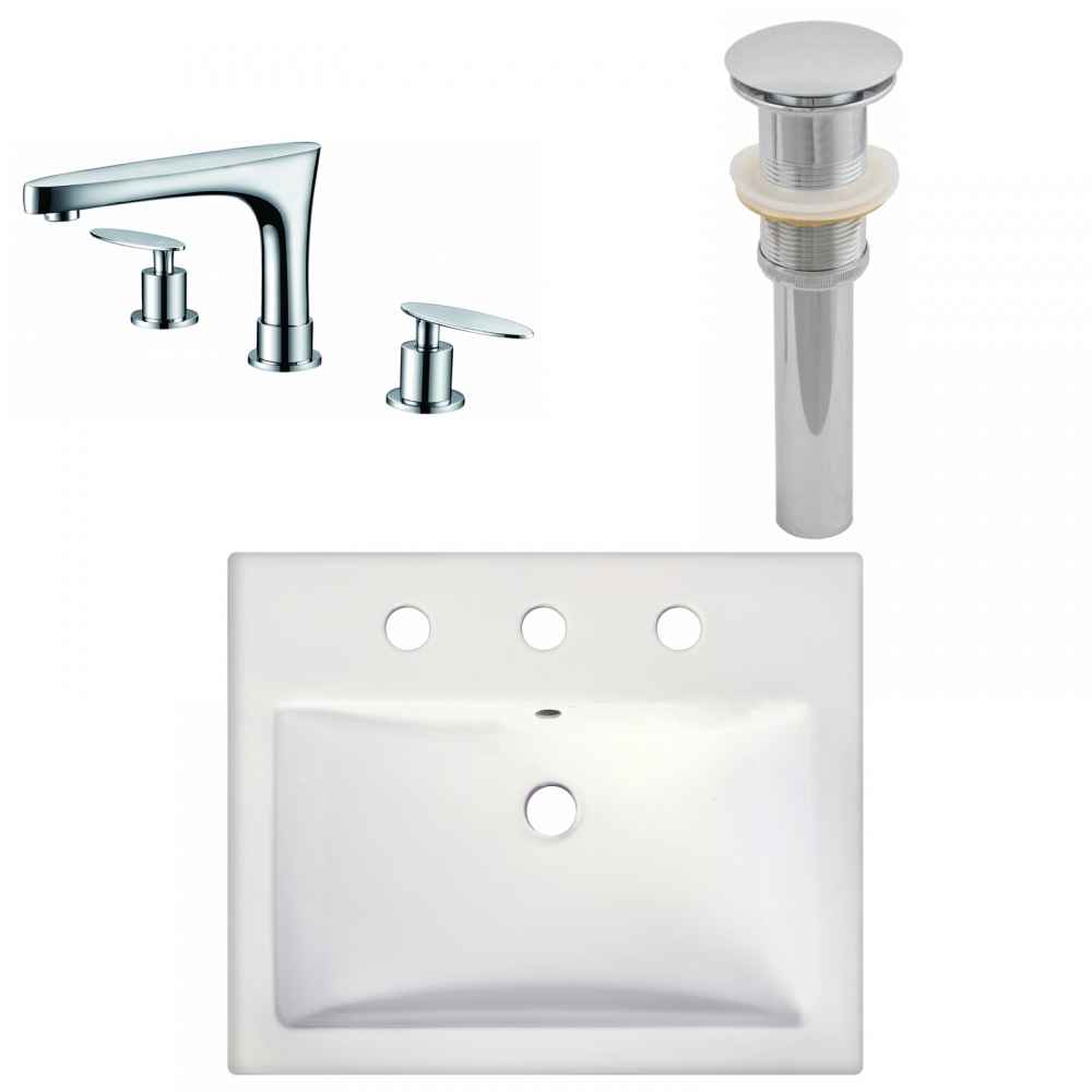 20.75-in. x 17.25-in. Rectangle Bathroom Vessel Sink Set White Enamel Glaze
