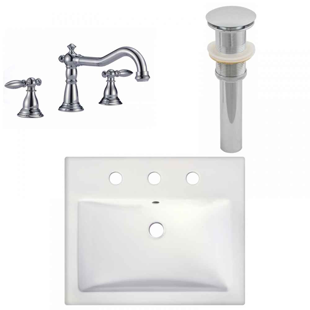 20.75-in. x 17.25-in. Rectangle Bathroom Vessel Sink Set White Enamel Glaze