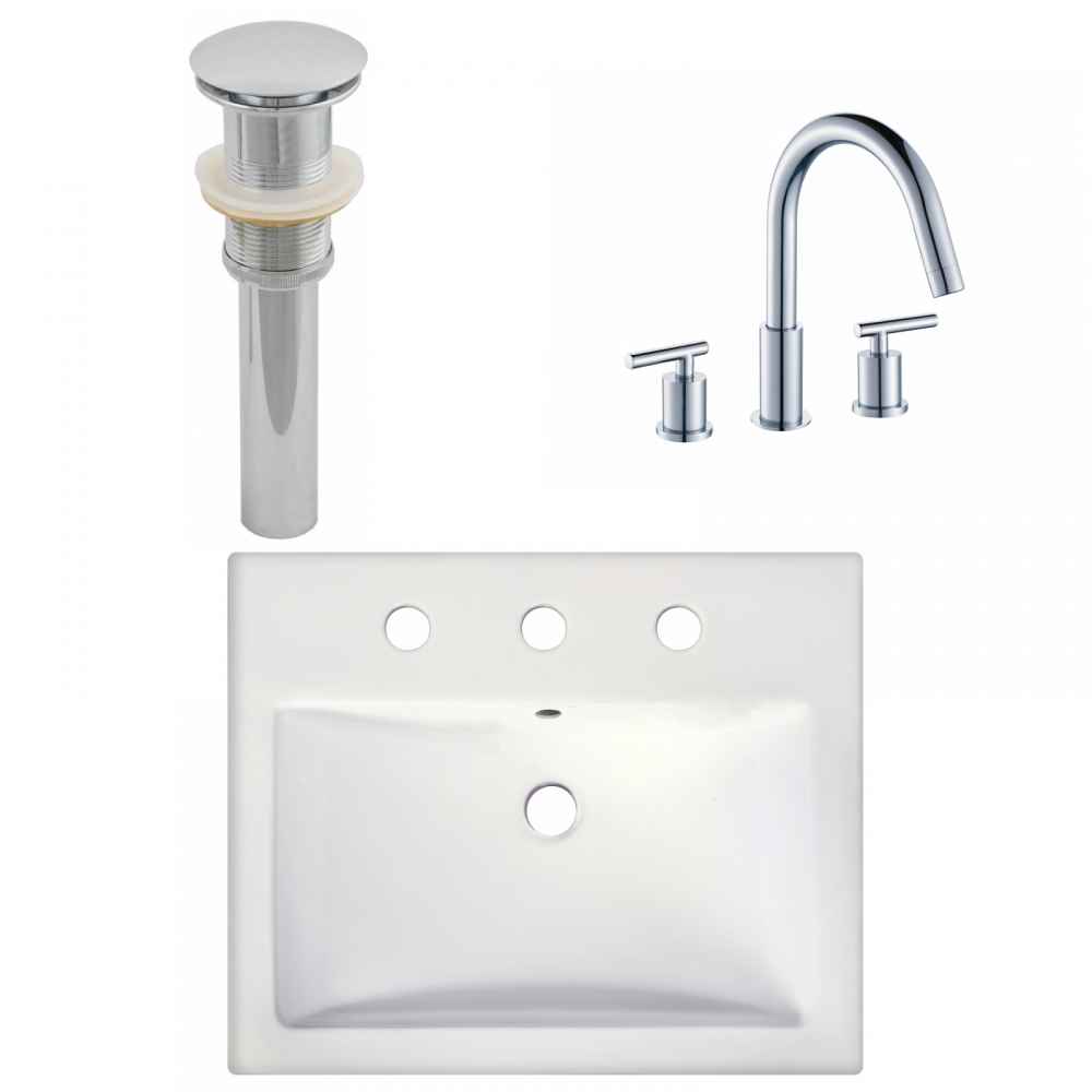 20.75-in. x 17.25-in. Rectangle Bathroom Vessel Sink Set White Enamel Glaze