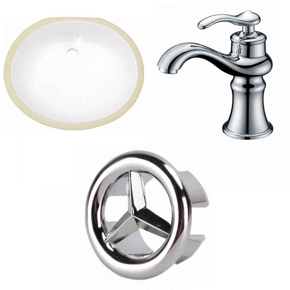 19.5-in. W Oval Bathroom Undermount Sink Set In White - Chrome Hardware