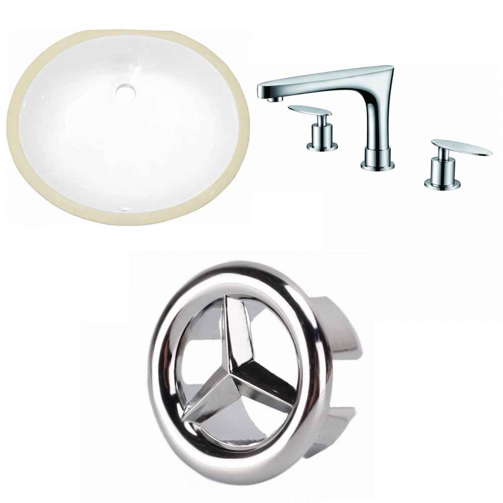 19.5-in. W Oval Bathroom Undermount Sink Set In White - Chrome Hardware