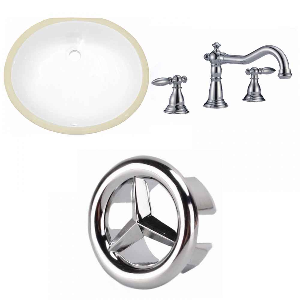 19.5-in. W Oval Bathroom Undermount Sink Set In White - Chrome Hardware