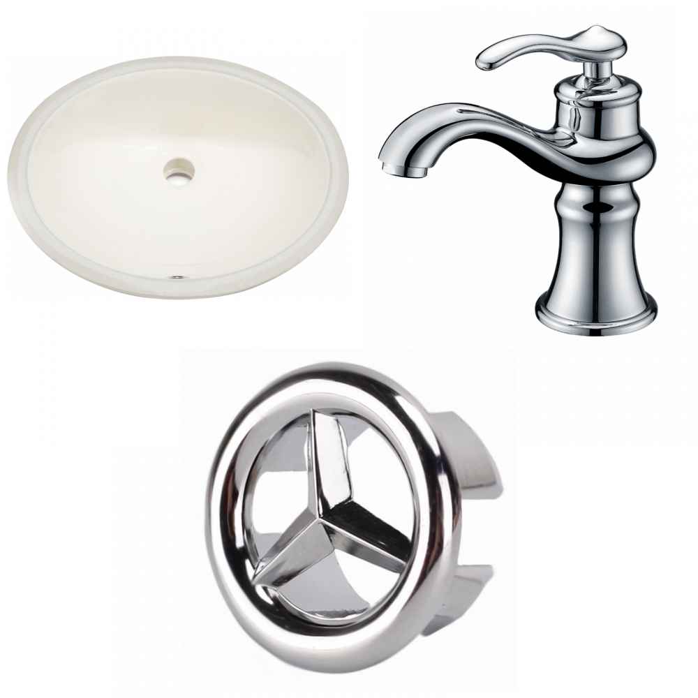 19.75-in. W Oval Bathroom Undermount Sink Set In Biscuit - Chrome Hardware