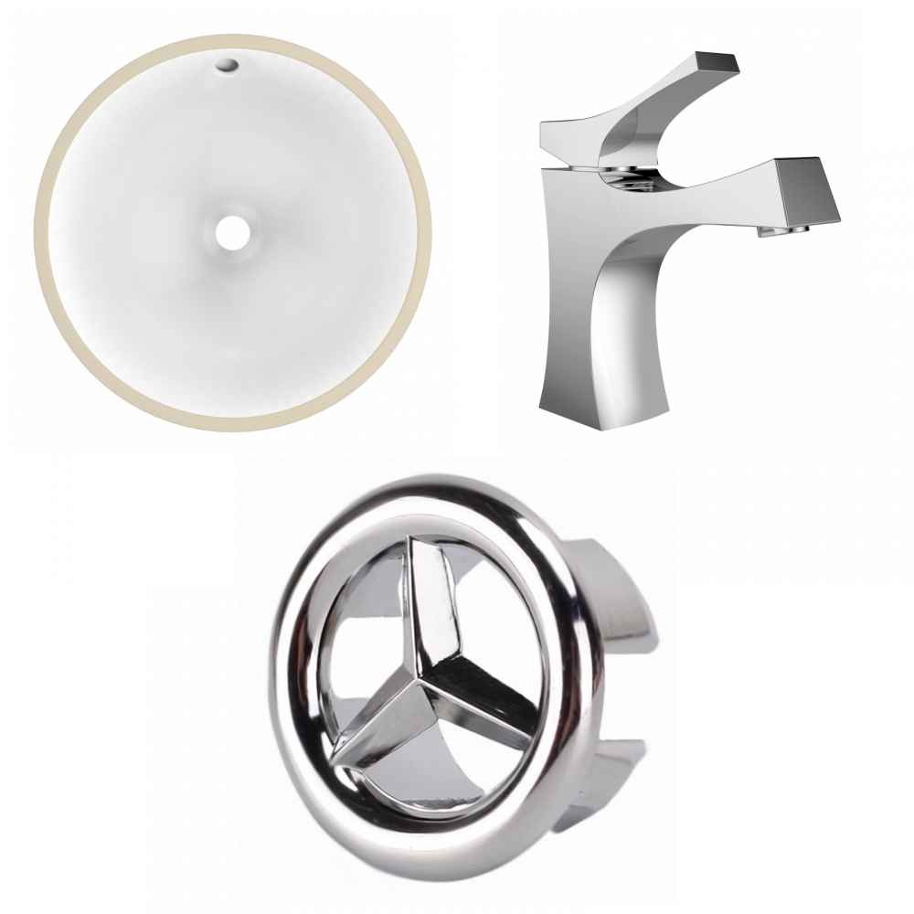 16.5-in. W Round Bathroom Undermount Sink Set In White - Chrome Hardware