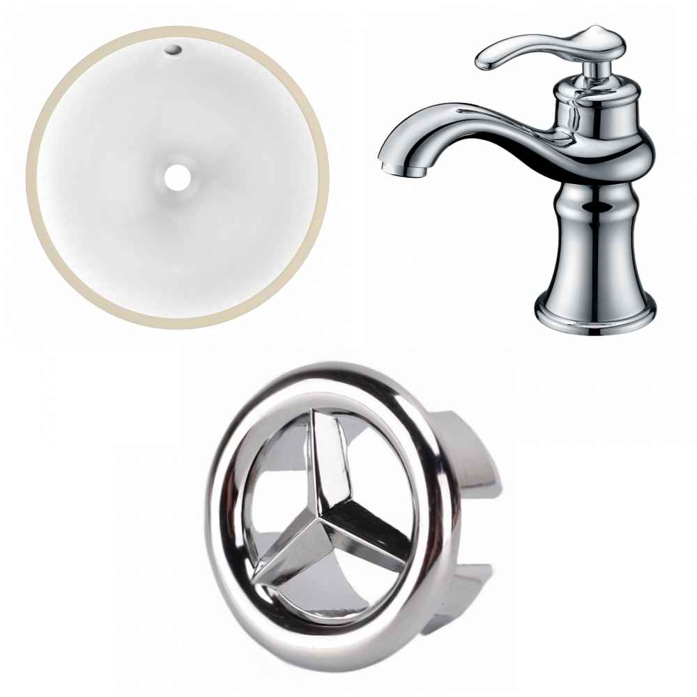 16.5-in. W Round Bathroom Undermount Sink Set In White - Chrome Hardware