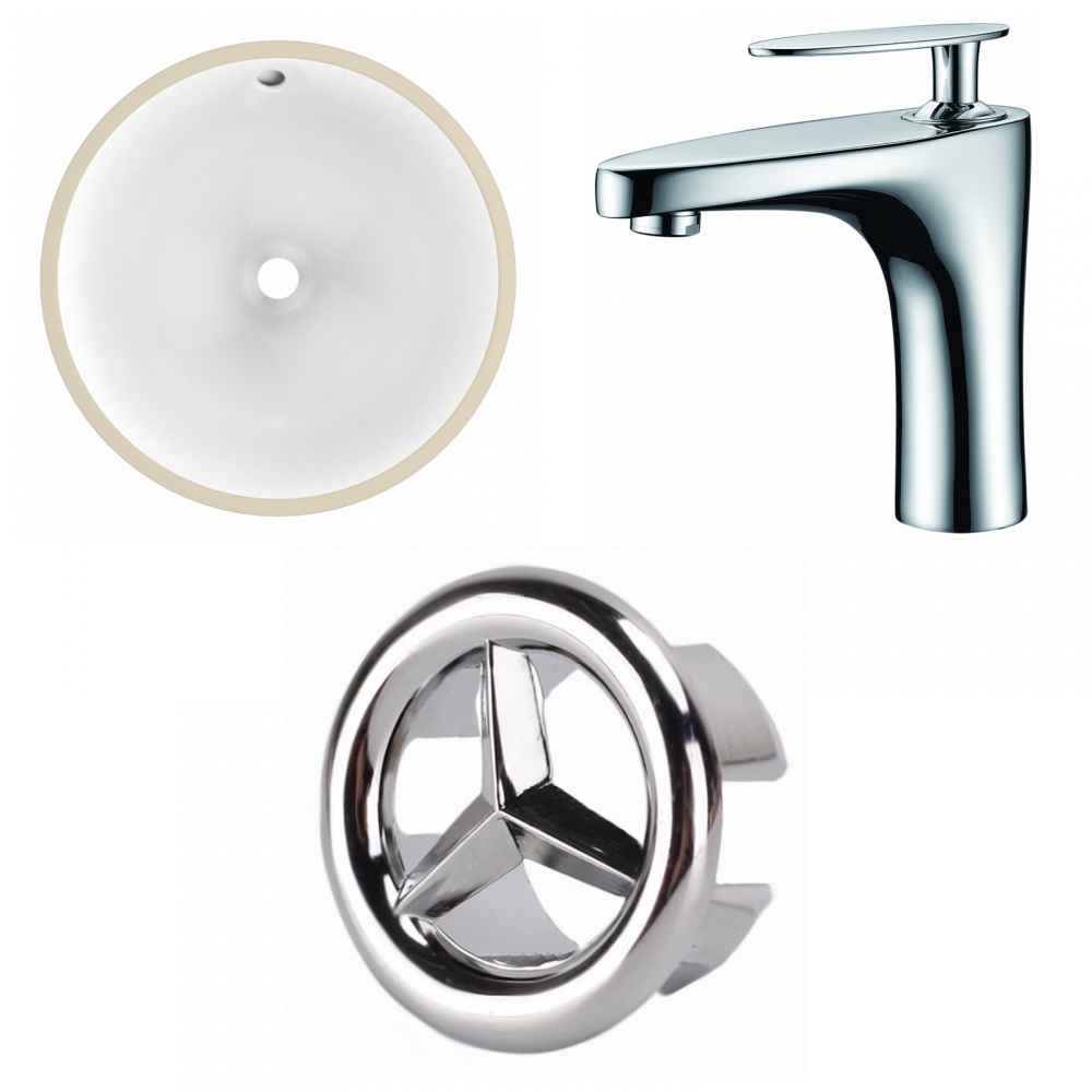 16.5-in. W Round Bathroom Undermount Sink Set In White - Chrome Hardware