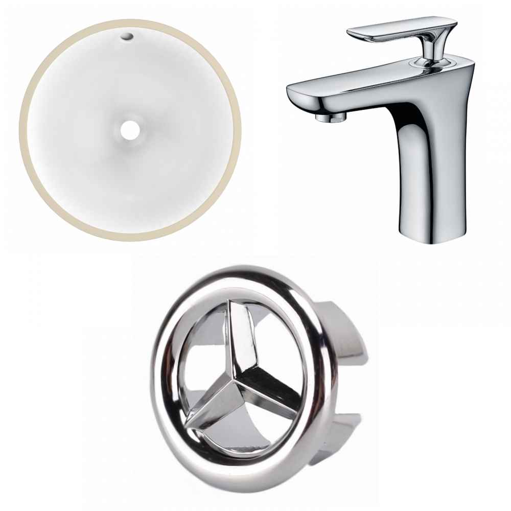 16.5-in. W Round Bathroom Undermount Sink Set In White - Chrome Hardware