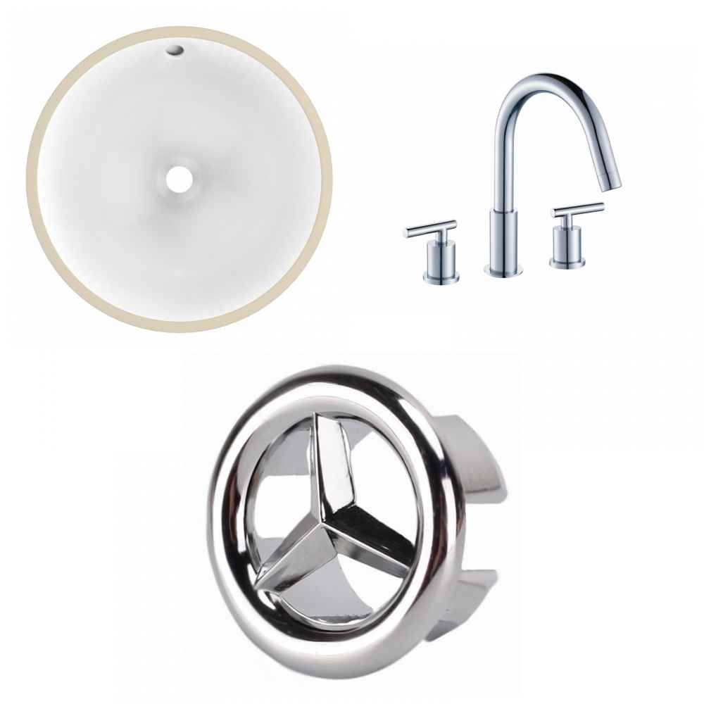 16.5-in. W Round Bathroom Undermount Sink Set In White - Chrome Hardware