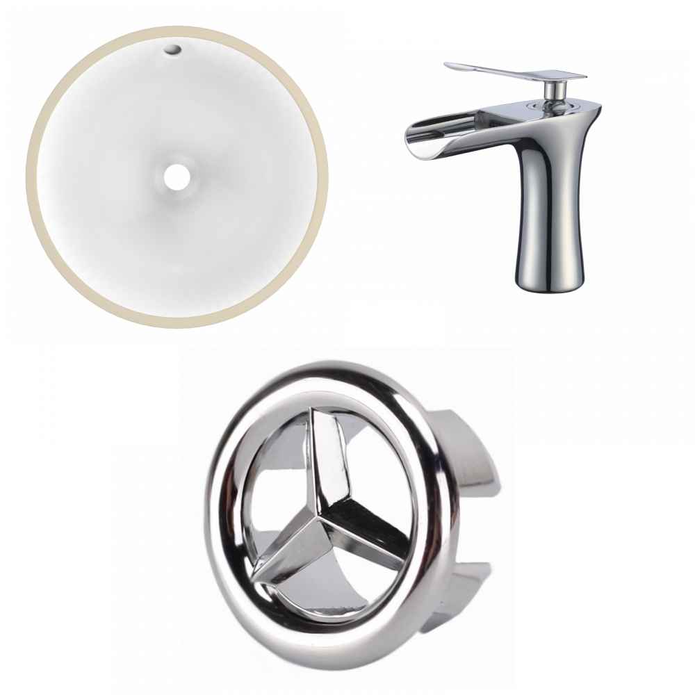 16.5-in. W Round Bathroom Undermount Sink Set In White - Chrome Hardware