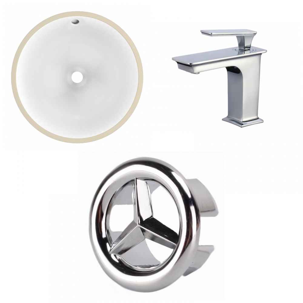 16.5-in. W Round Bathroom Undermount Sink Set In White - Chrome Hardware