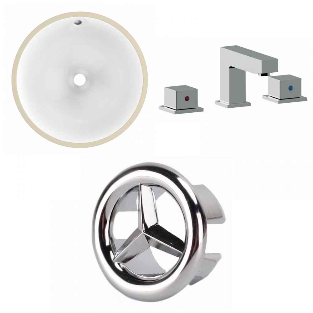 16.5-in. W Round Bathroom Undermount Sink Set In White - Chrome Hardware