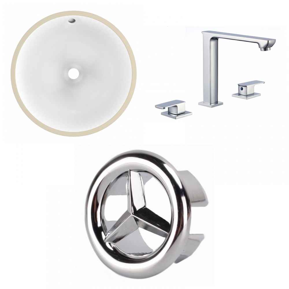 16.5-in. W Round Bathroom Undermount Sink Set In White - Chrome Hardware