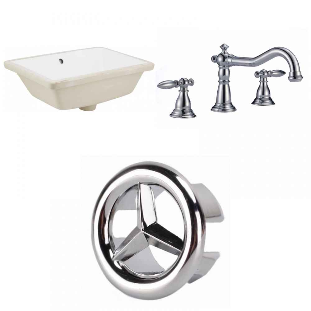 18.25-in. W Rectangle Bathroom Undermount Sink Set In White - Chrome Hardware
