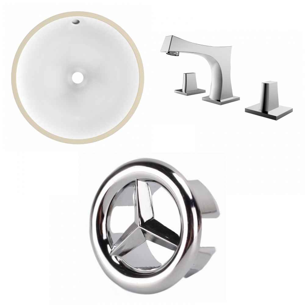 15.25-in. W Round Bathroom Undermount Sink Set In White - Chrome Hardware