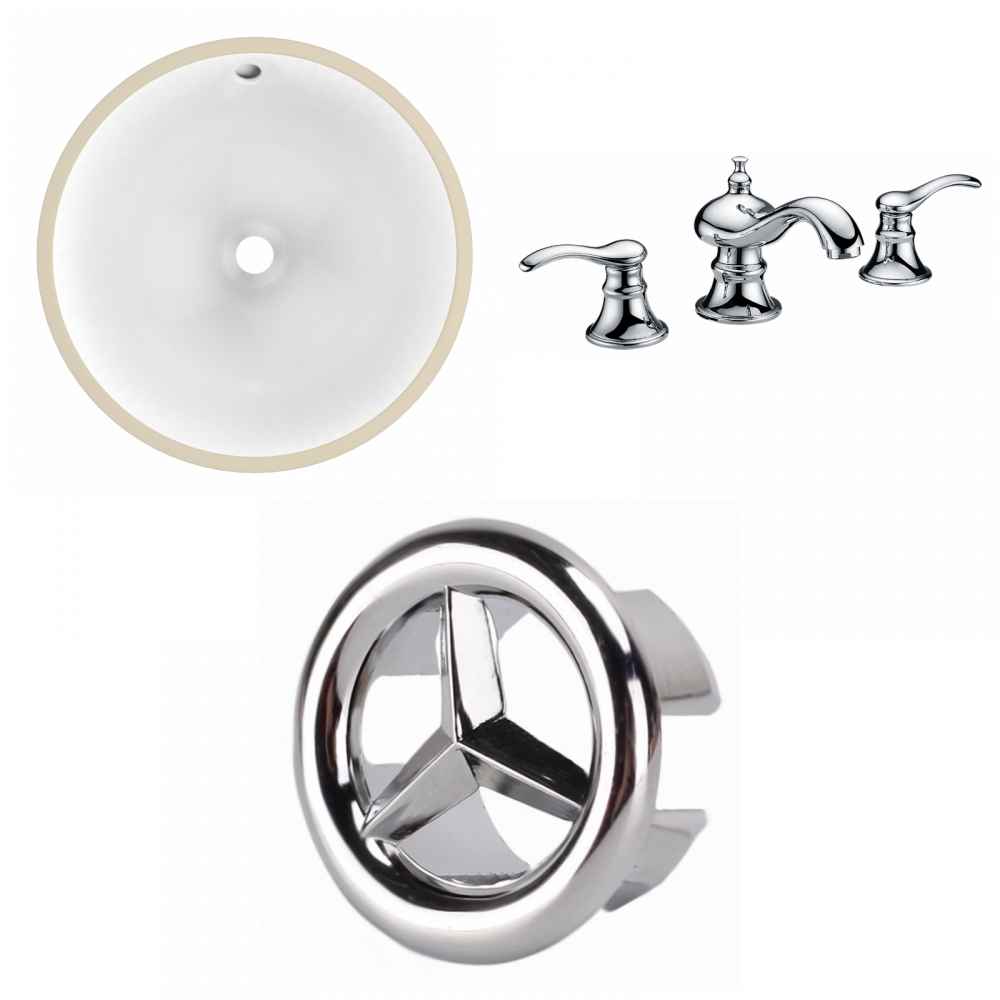 15.25-in. W Round Bathroom Undermount Sink Set In White - Chrome Hardware