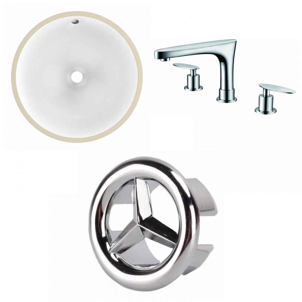 15.25-in. W Round Bathroom Undermount Sink Set In White - Chrome Hardware