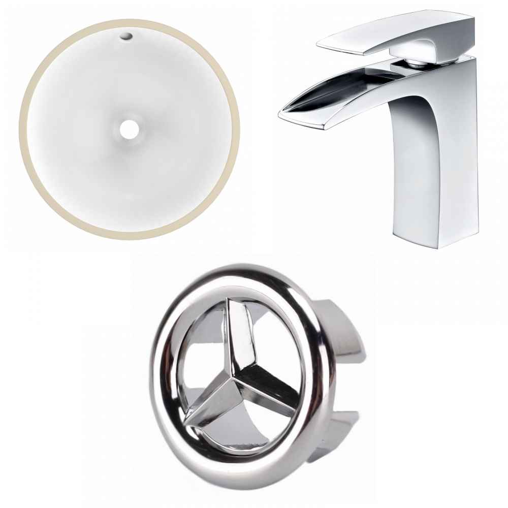 15.25-in. W Round Bathroom Undermount Sink Set In White - Chrome Hardware