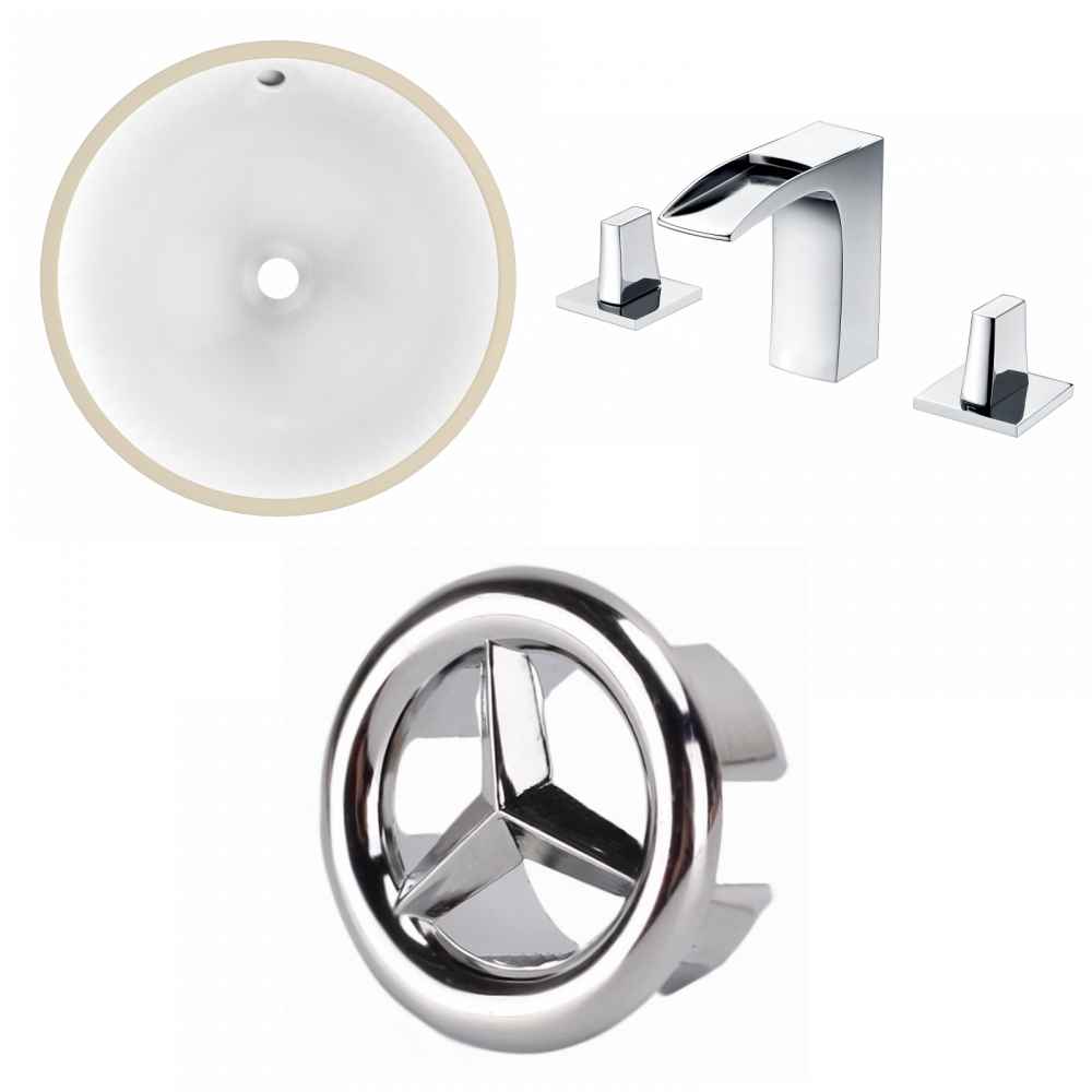 15.25-in. W Round Bathroom Undermount Sink Set In White - Chrome Hardware