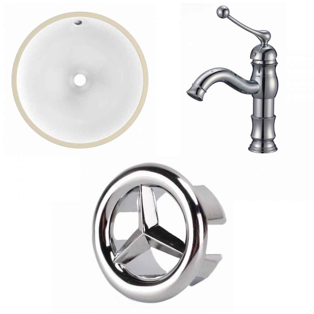 15.25-in. W Round Bathroom Undermount Sink Set In White - Chrome Hardware