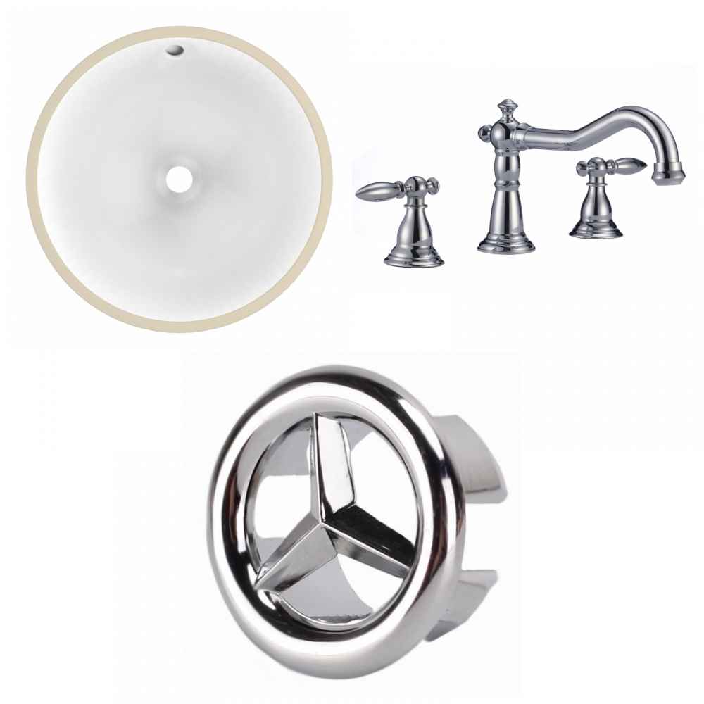 15.25-in. W Round Bathroom Undermount Sink Set In White - Chrome Hardware