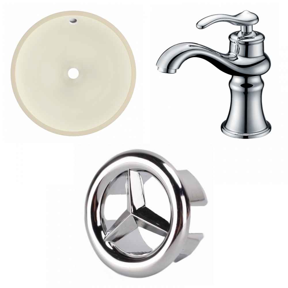 16-in. W Round Bathroom Undermount Sink Set In Biscuit - Chrome Hardware