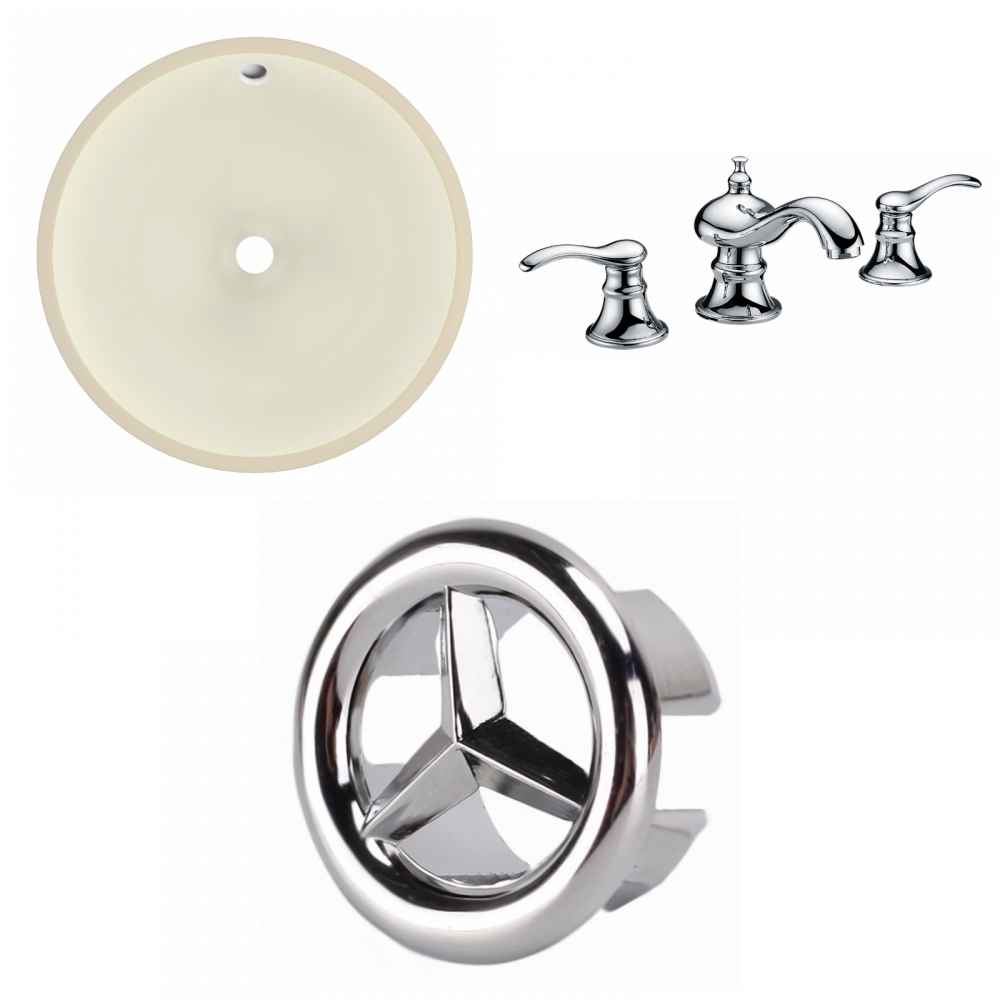 16-in. W Round Bathroom Undermount Sink Set In Biscuit - Chrome Hardware