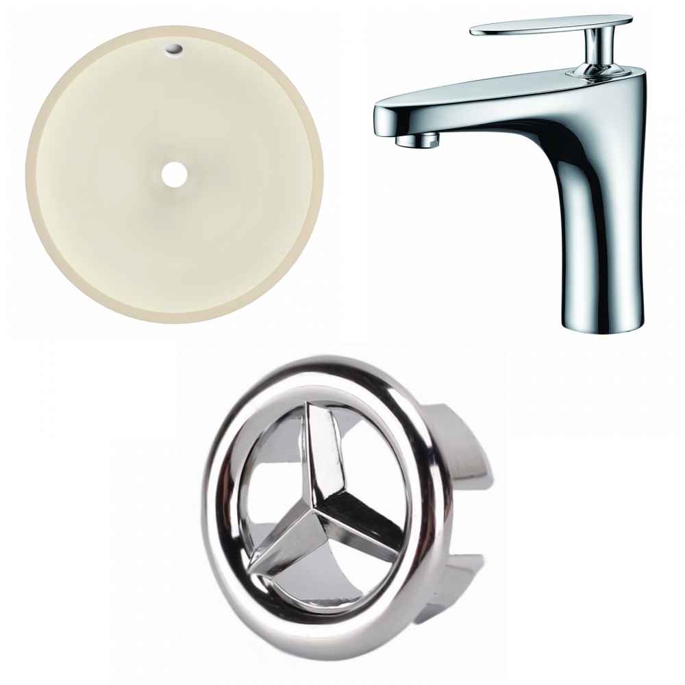 16-in. W Round Bathroom Undermount Sink Set In Biscuit - Chrome Hardware