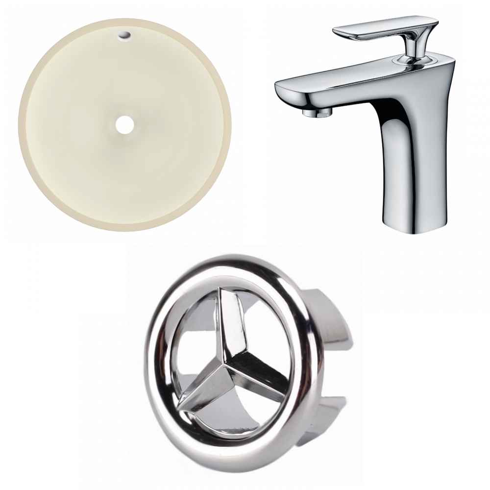 16-in. W Round Bathroom Undermount Sink Set In Biscuit - Chrome Hardware