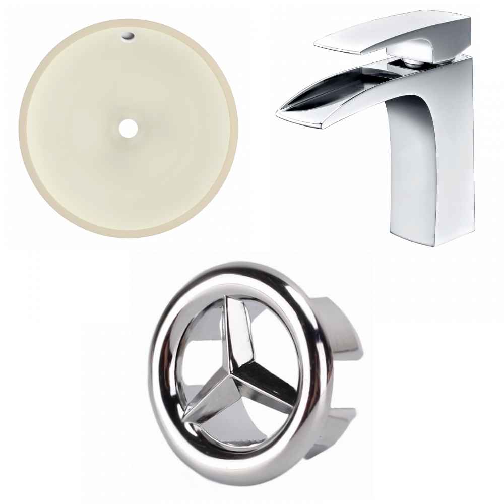 16-in. W Round Bathroom Undermount Sink Set In Biscuit - Chrome Hardware