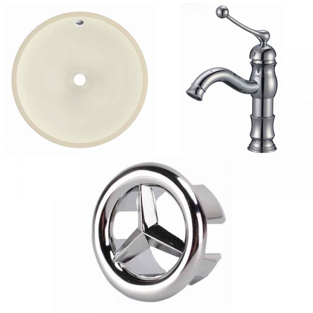 16-in. W Round Bathroom Undermount Sink Set In Biscuit - Chrome Hardware