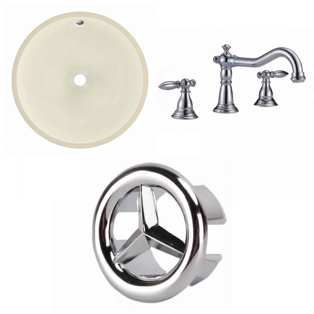 16-in. W Round Bathroom Undermount Sink Set In Biscuit - Chrome Hardware