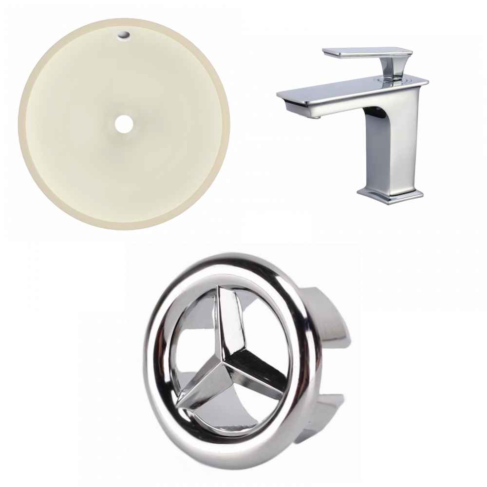 16-in. W Round Bathroom Undermount Sink Set In Biscuit - Chrome Hardware