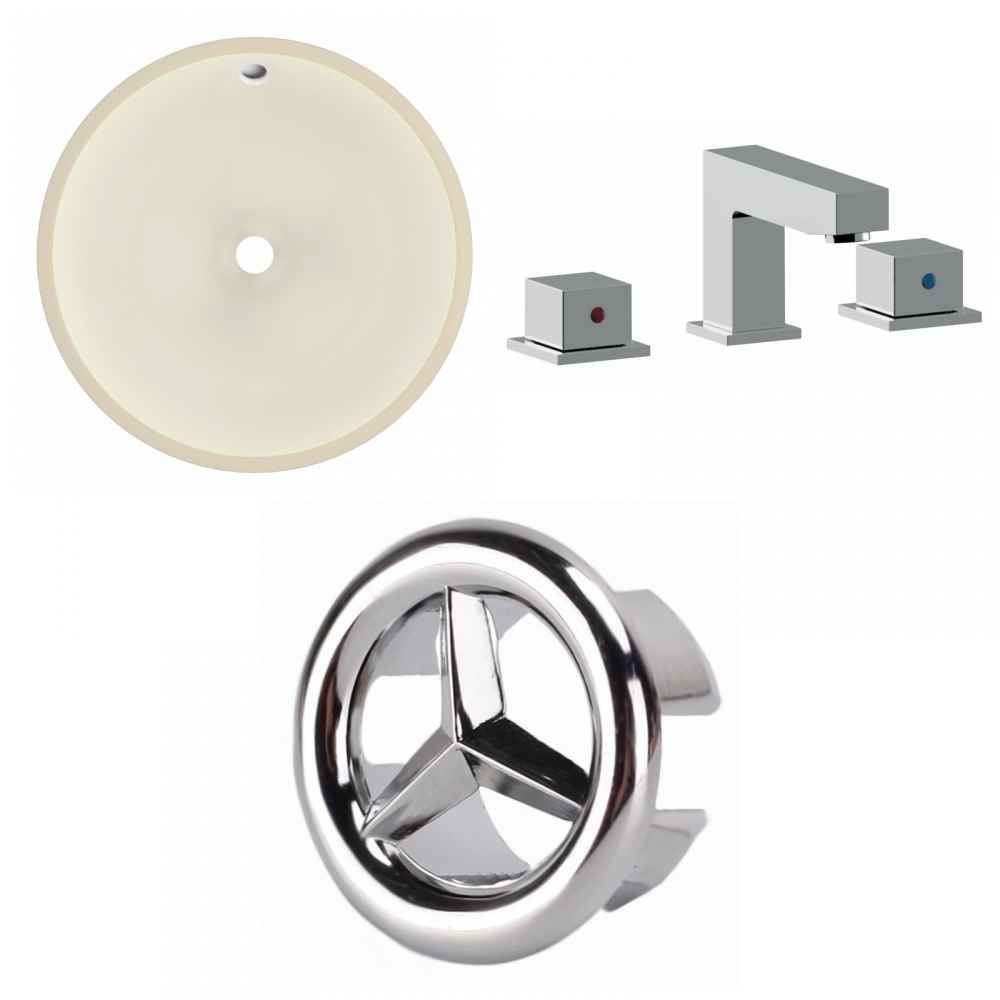 16-in. W Round Bathroom Undermount Sink Set In Biscuit - Chrome Hardware