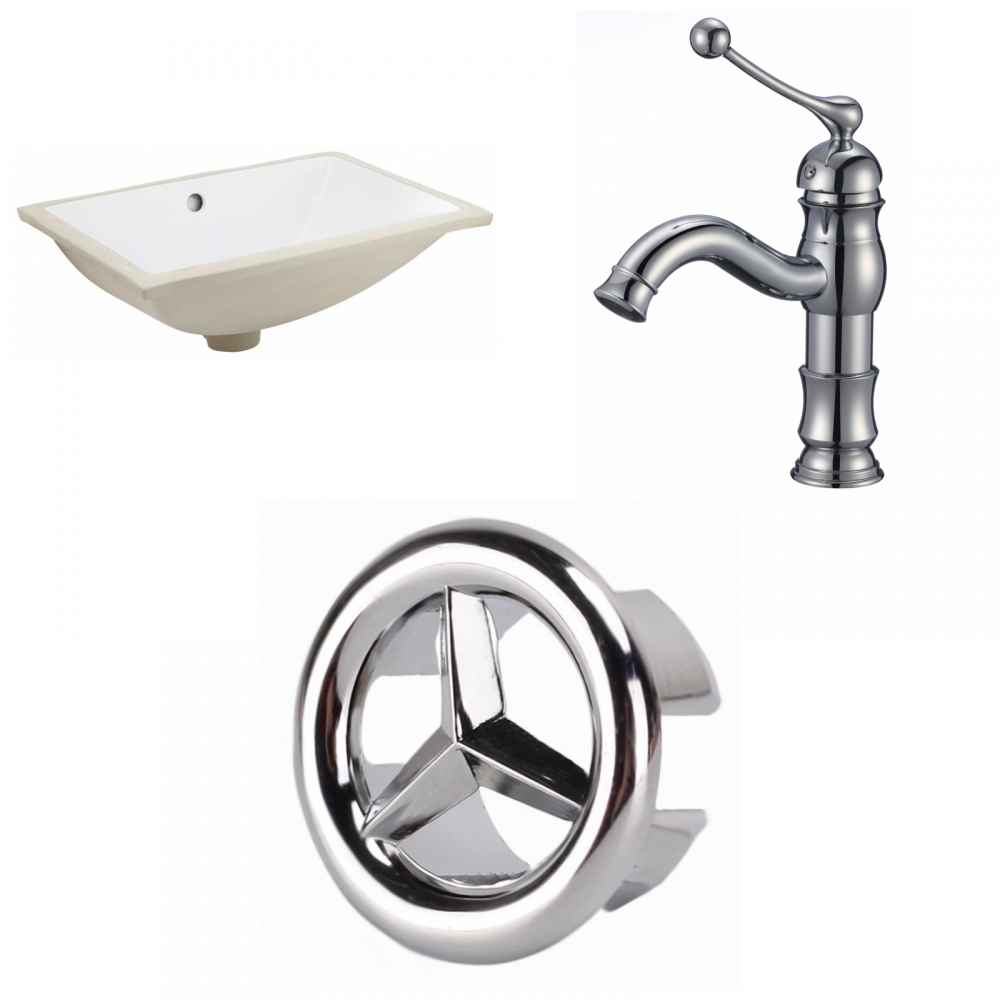 18.25-in. W CUPC Rectangle Bathroom Undermount Sink Set In White - Chrome Hardware
