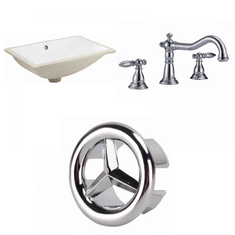 18.25-in. W CUPC Rectangle Bathroom Undermount Sink Set In White - Chrome Hardware