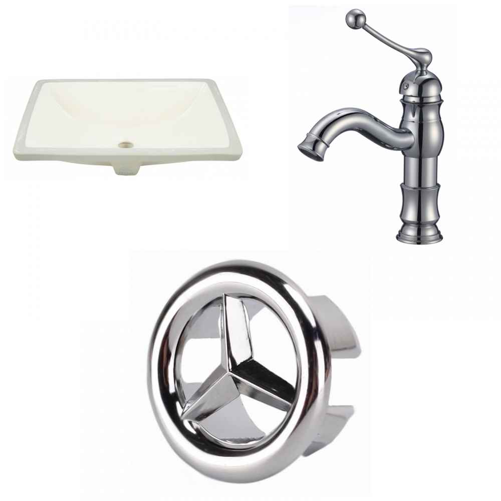 18.25-in. W CUPC Rectangle Bathroom Undermount Sink Set In Biscuit - Chrome Hardware