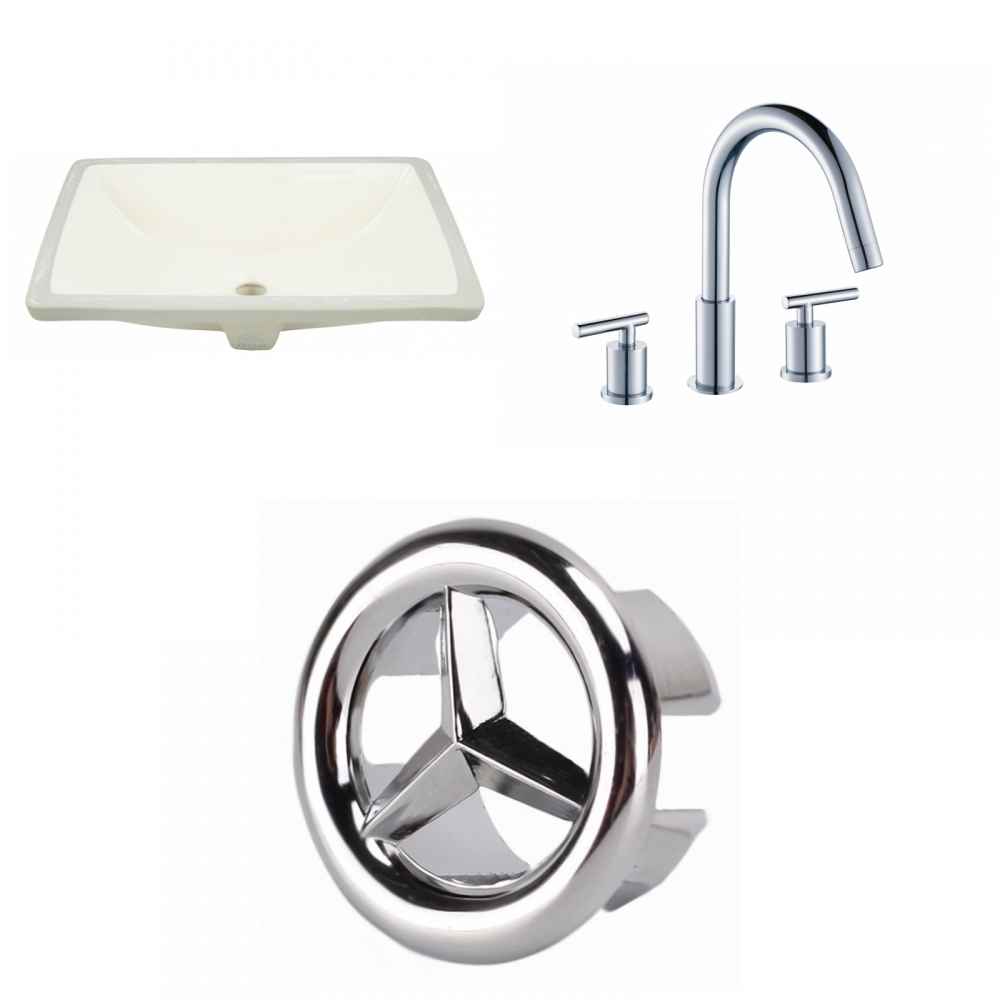 18.25-in. W CUPC Rectangle Bathroom Undermount Sink Set In Biscuit - Chrome Hardware