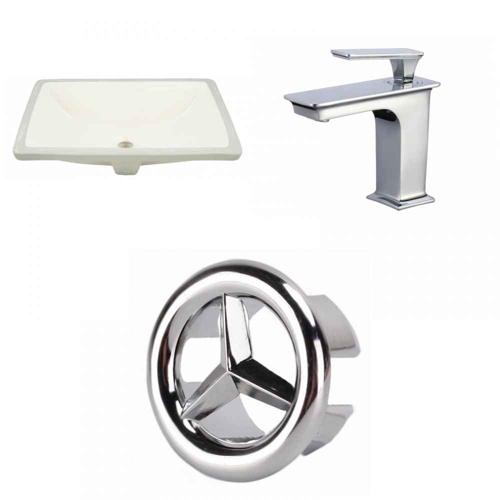 18.25-in. W CUPC Rectangle Bathroom Undermount Sink Set In Biscuit - Chrome Hardware