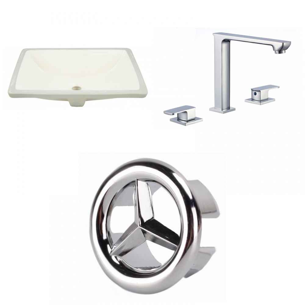 18.25-in. W CUPC Rectangle Bathroom Undermount Sink Set In Biscuit - Chrome Hardware