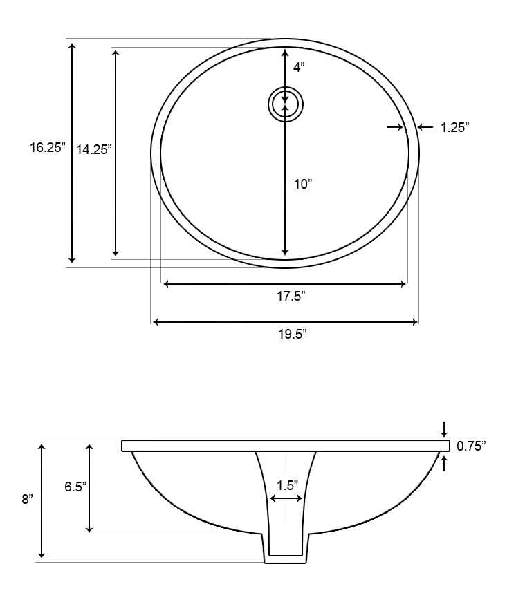 19.5-in. W CUPC Oval Bathroom Undermount Sink Set In White - Chrome Hardware