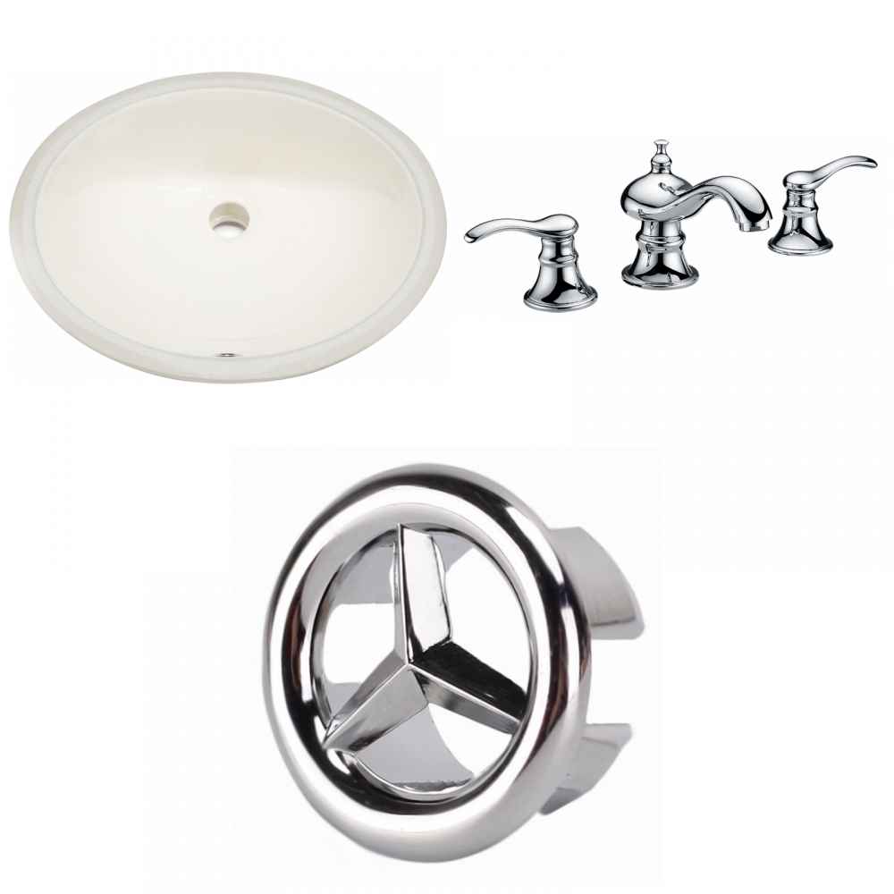 19.5-in. W CUPC Oval Bathroom Undermount Sink Set In Biscuit - Chrome Hardware
