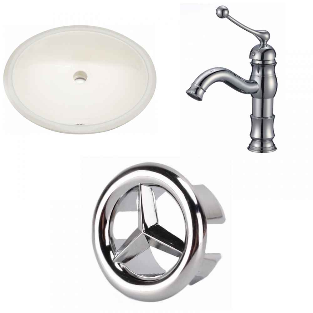 19.5-in. W CUPC Oval Bathroom Undermount Sink Set In Biscuit - Chrome Hardware