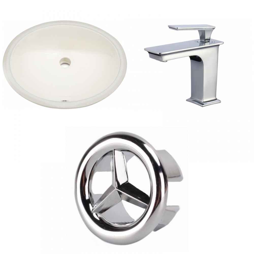 19.5-in. W CUPC Oval Bathroom Undermount Sink Set In Biscuit - Chrome Hardware